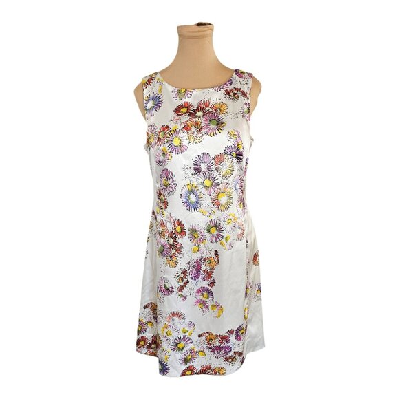 Joseph Ribkoff White Shiny Satin Floral Dress Sz 10 - Picture 1 of 6